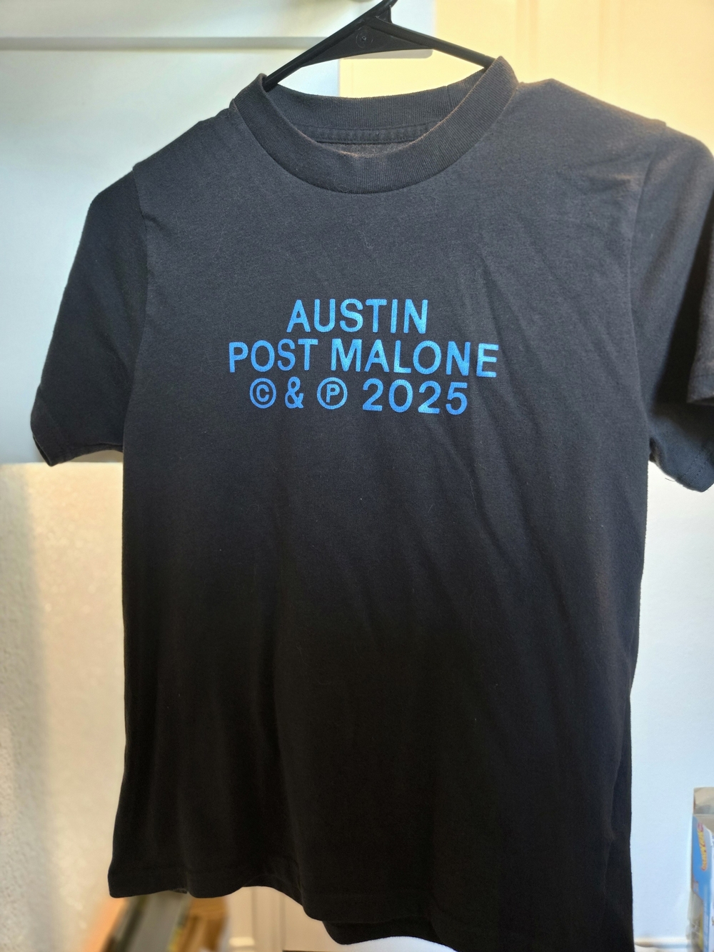 abercrombie kids Black Tee with Bright Blue Austin Post Malone Graphic